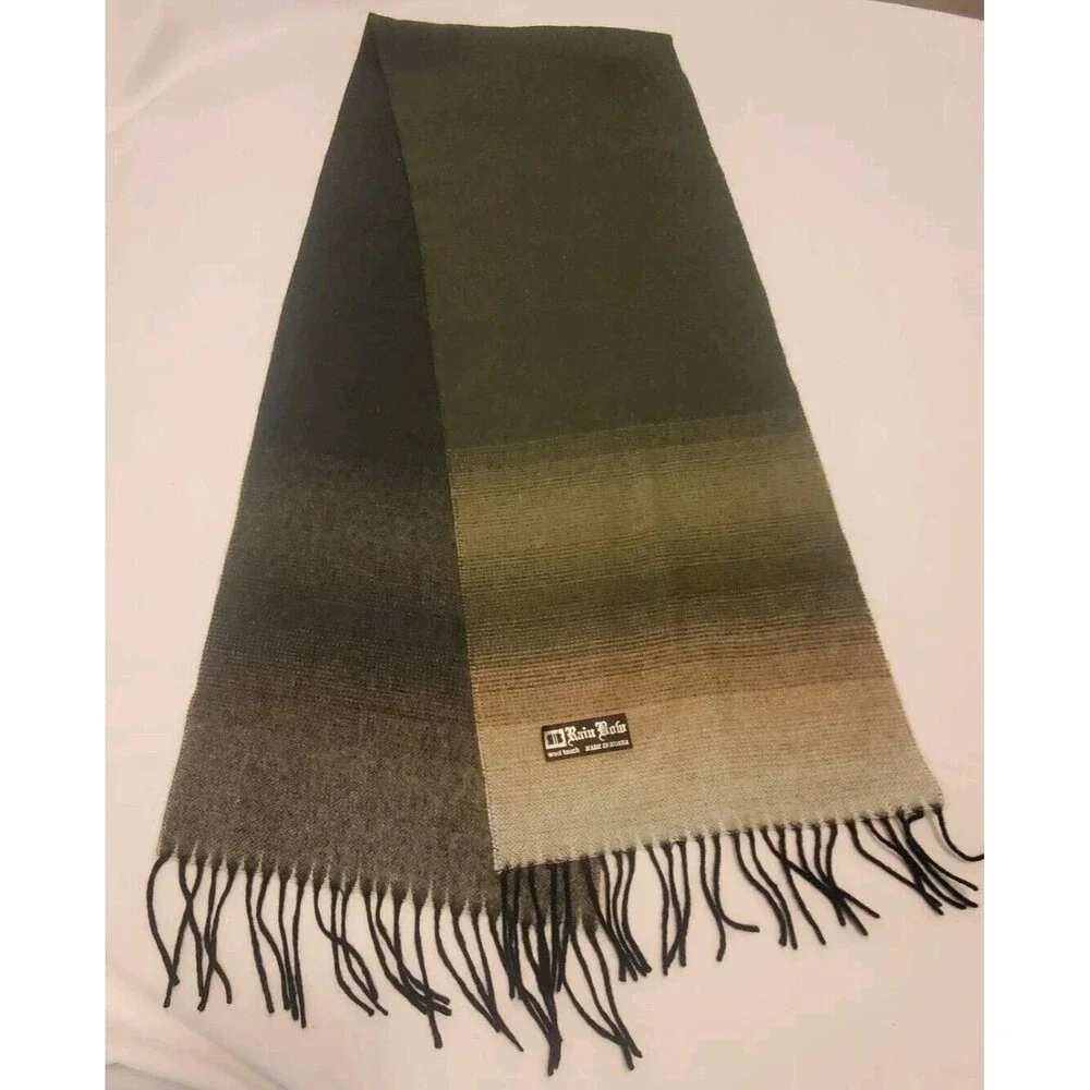 Vintage Rain Bow Ombre Green Wool Scarf Unisex Preppy Acedamia Yuppy